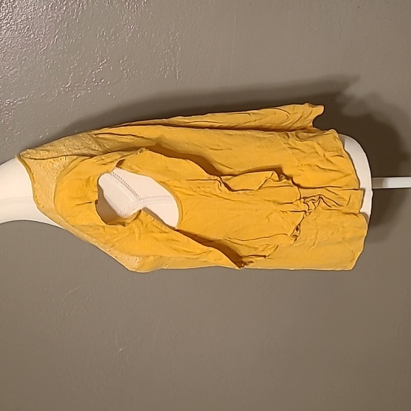 American Eagle lace up yellow mustard ruffles lightweight cotton blend top small - Picture 2 of 10